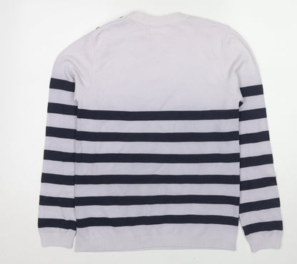 Savida Womens Blue Round Neck Striped Polyamide Pullover Jumper Size L