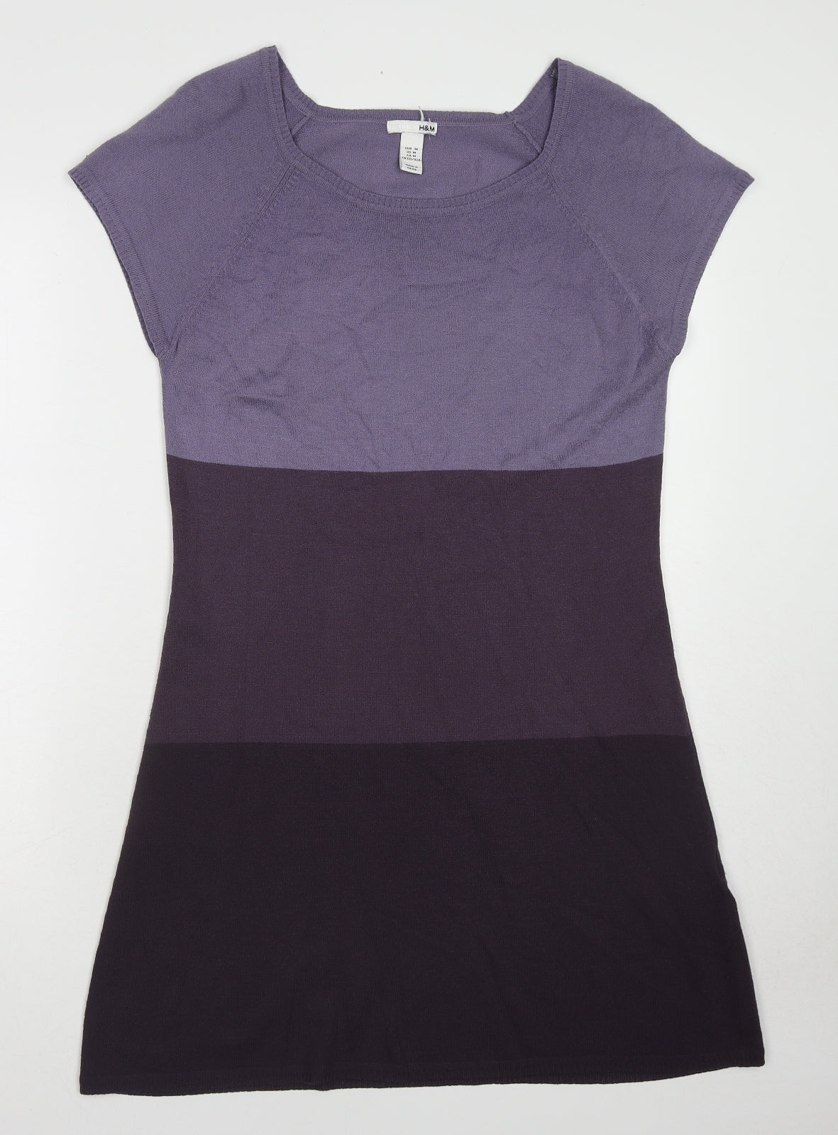 H&M Womens Purple Striped Acrylic A-Line Size M Round Neck Pullover
