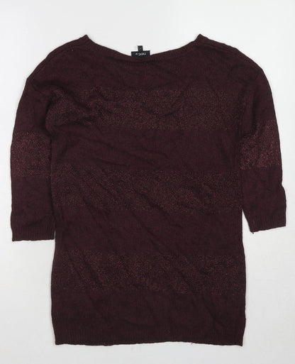 Next Womens Red Boat Neck Striped Viscose Pullover Jumper Size 12