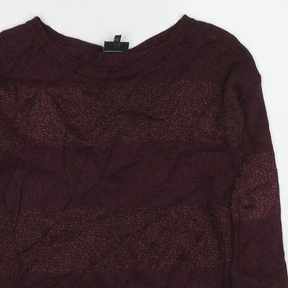 Next Womens Red Boat Neck Striped Viscose Pullover Jumper Size 12