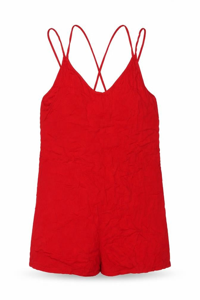 H&M Womens Red Viscose Playsuit One-Piece Size 8 L3 in Pullover