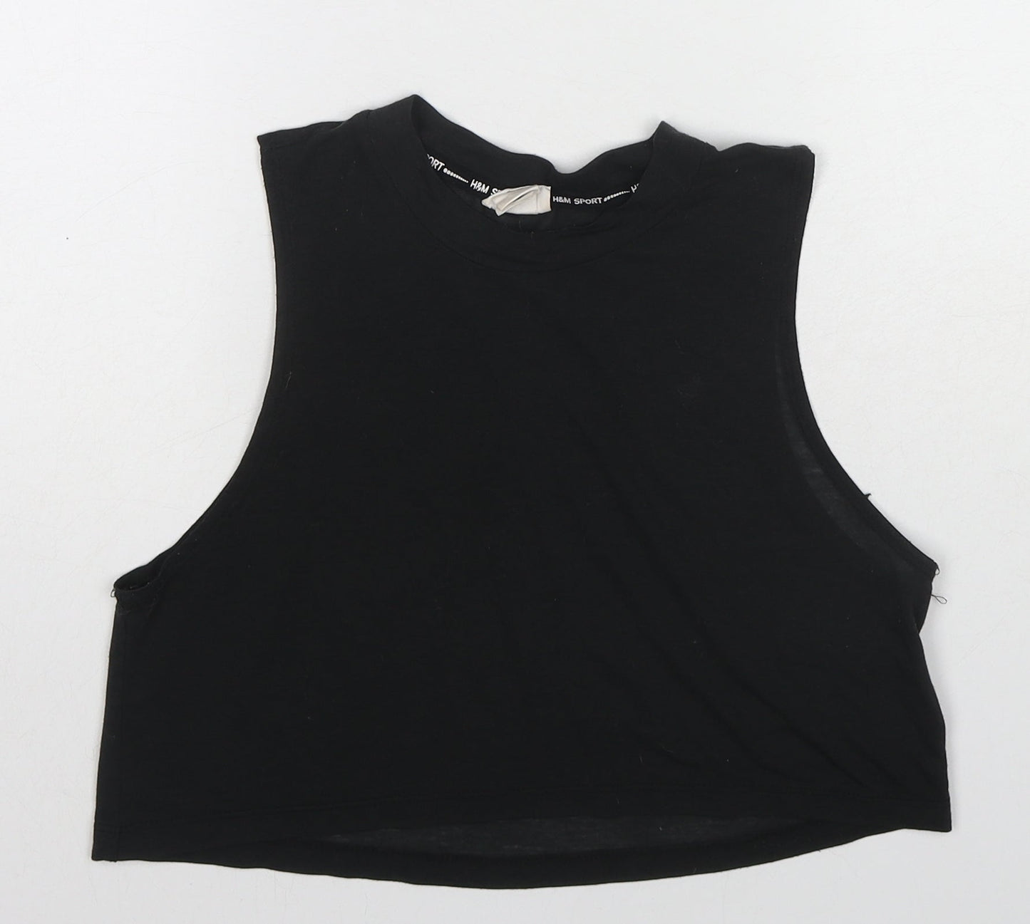H&M Womens Black Polyester Cropped Tank Size S Crew Neck