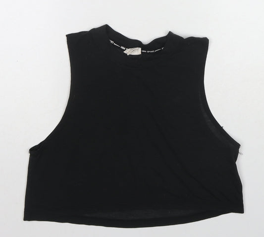 H&M Womens Black Polyester Cropped Tank Size S Crew Neck