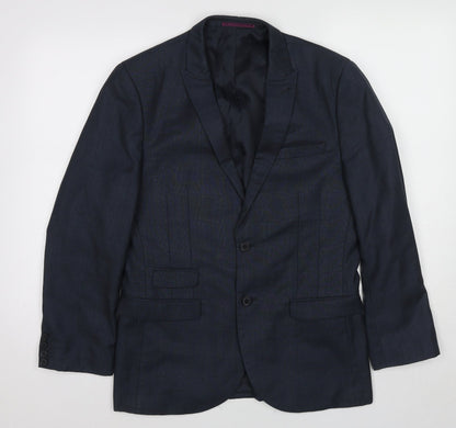 ONESIX5IVE5ive Mens Blue Plaid Polyester Jacket Suit Jacket Size 38 Regular