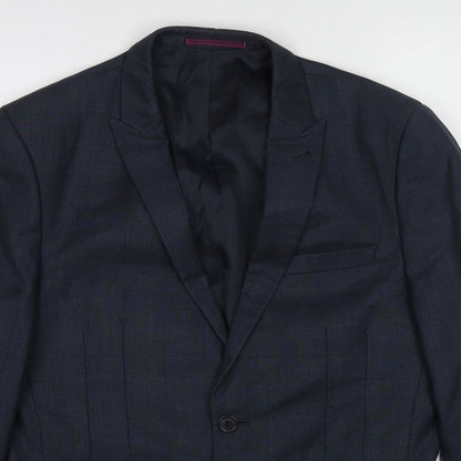 ONESIX5IVE5ive Mens Blue Plaid Polyester Jacket Suit Jacket Size 38 Regular