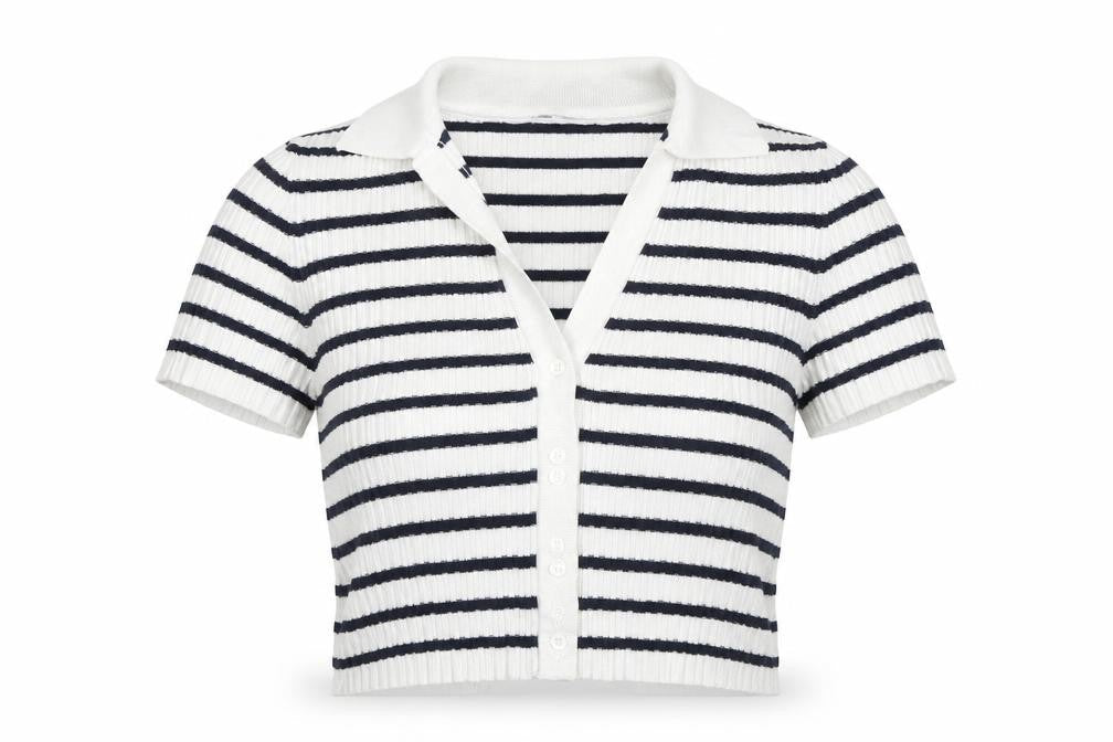 H&M Womens Blue Striped Viscose Cropped Button-Up Size XS Collared