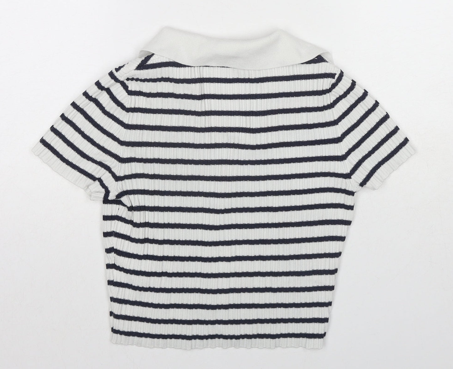 H&M Womens Blue Striped Viscose Cropped Button-Up Size XS Collared