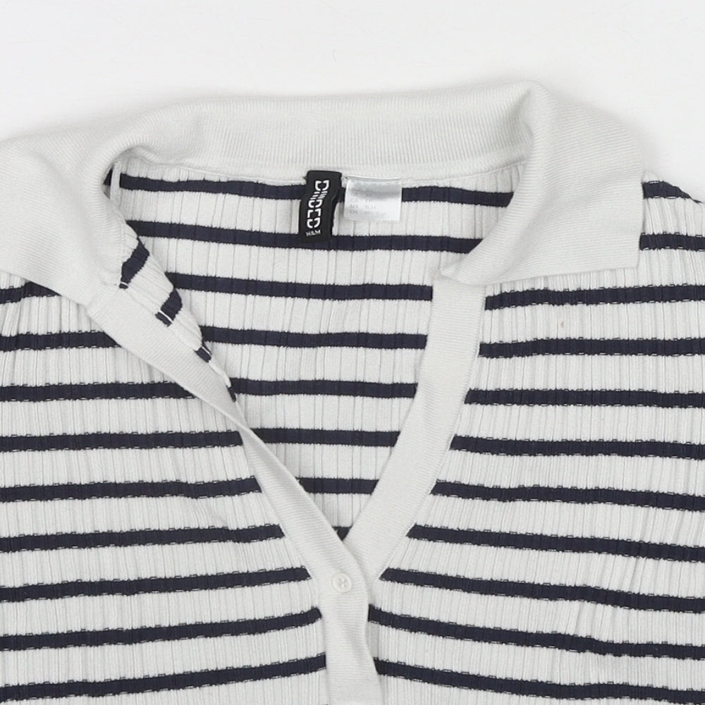 H&M Womens Blue Striped Viscose Cropped Button-Up Size XS Collared