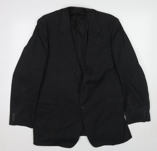 St Michael Mens Black Striped Wool Jacket Suit Jacket Size 44 Regular