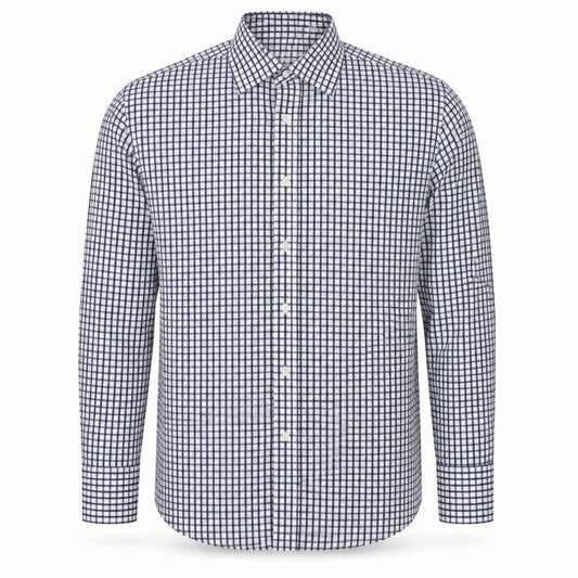 Butler & Webb Mens Blue Check Cotton Button-Up Size 16 Collared Button