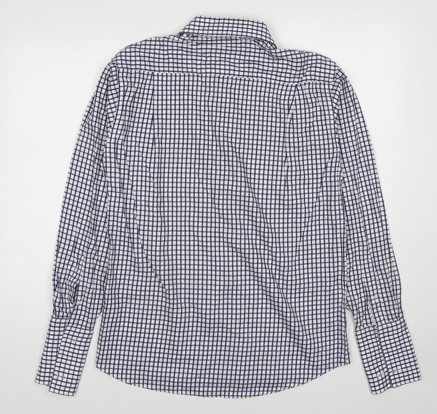 Butler and Webb Mens Blue Check Cotton Button-Up Size 16 Collared Button