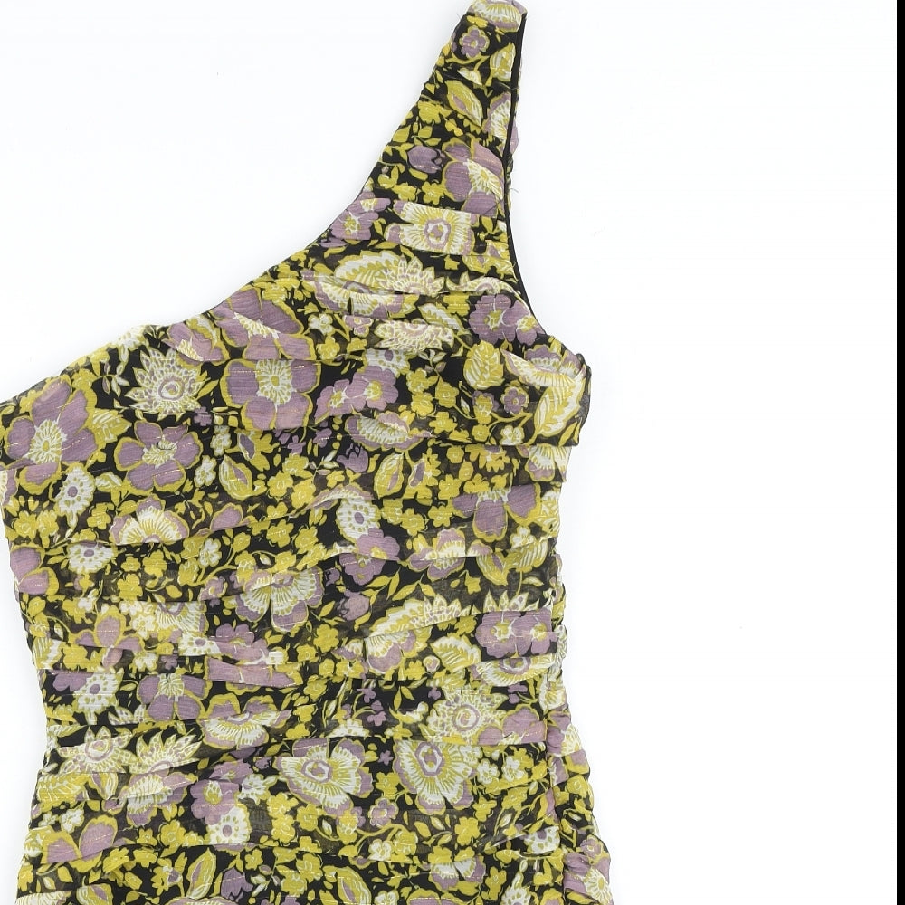 Zara Womens Multicoloured Floral Polyester Mini Size S One Shoulder Zip