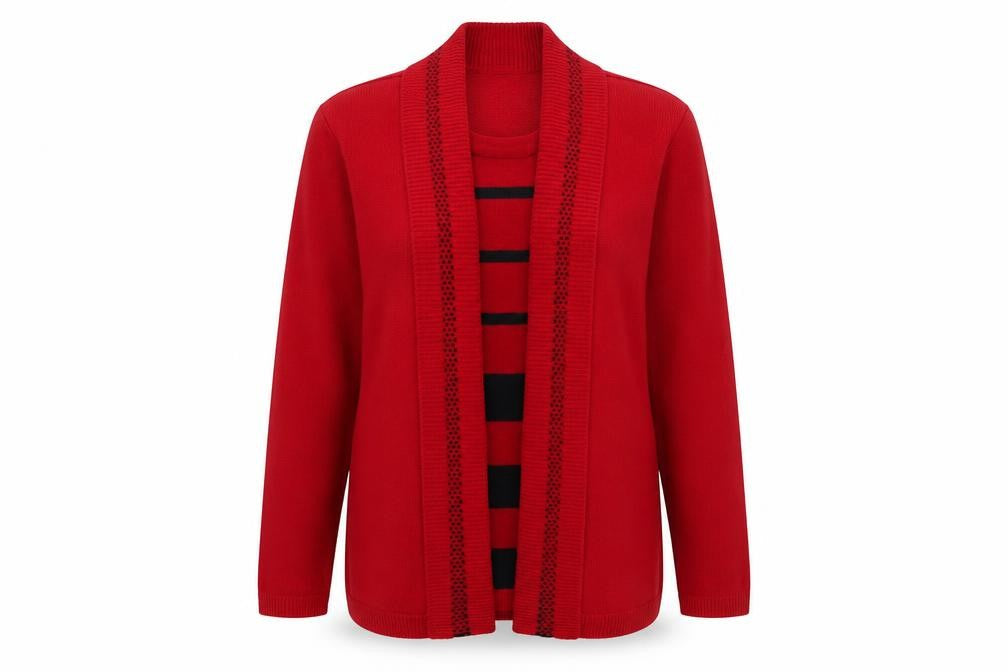 Impressions Womens Red Round Neck Striped Acrylic Pullover Jumper Size S - Twin Set
