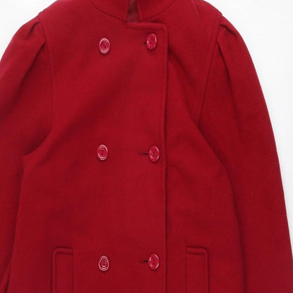 Close-up detail of NuAge women’s pink overcoat coat, size UK 10, button