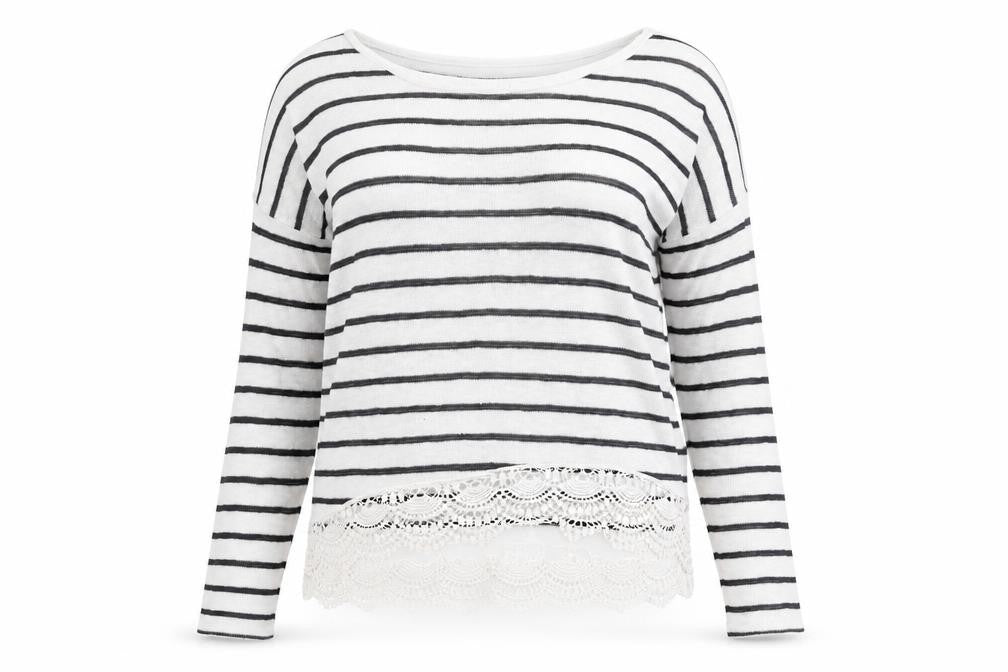 New Look Womens White Boat Neck Striped Viscose Pullover Jumper Size 8
