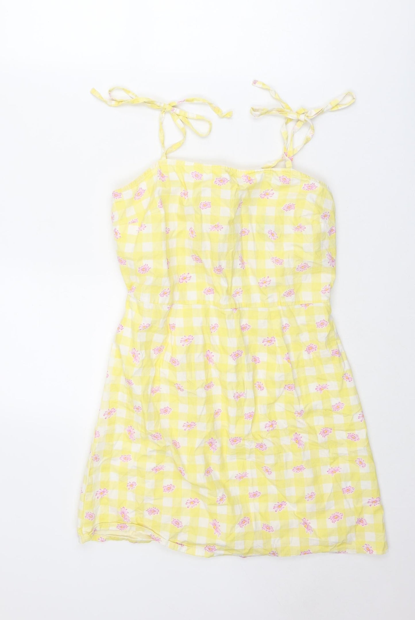 Influence Womens Yellow Geometric Cotton Mini Size 10 Square Neck Tie - Floral