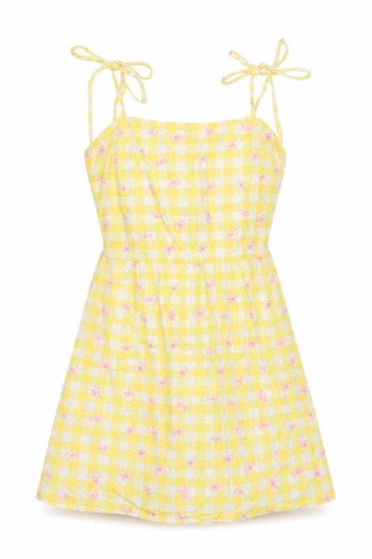 Influence Womens Yellow Geometric Cotton Mini Size 10 Square Neck Tie - Floral