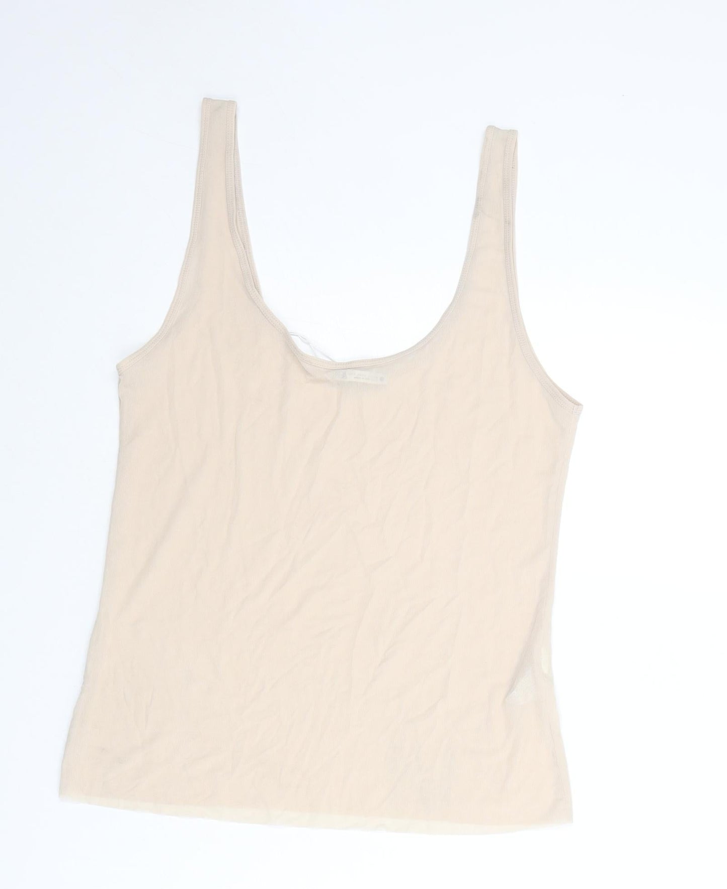 Zara Womens Beige Polyester Basic Tank Size L Round Neck