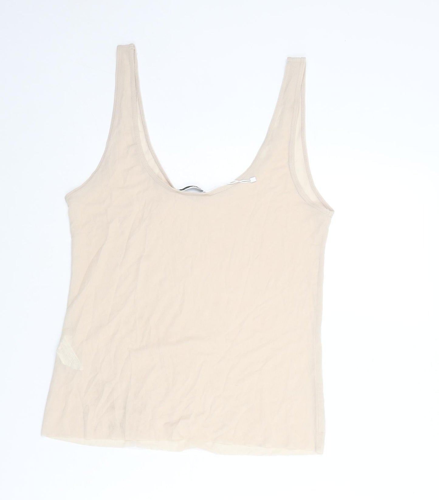 Zara Womens Beige Polyester Basic Tank Size L Round Neck