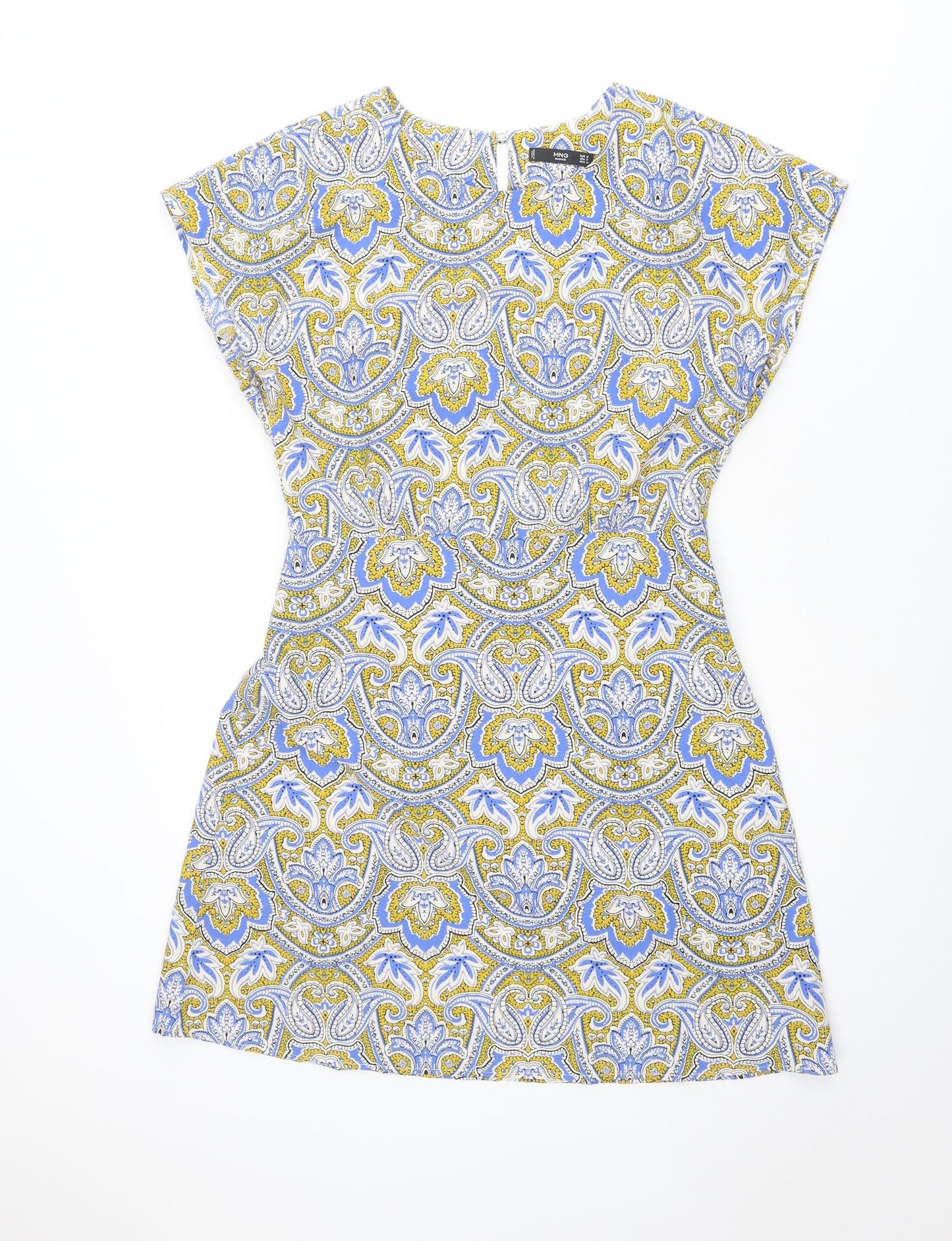 Mango Womens Multicoloured Geometric Polyester A-Line Size M Round Neck Button
