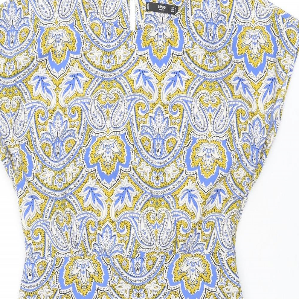 Mango Womens Multicoloured Geometric Polyester A-Line Size M Round Neck Button