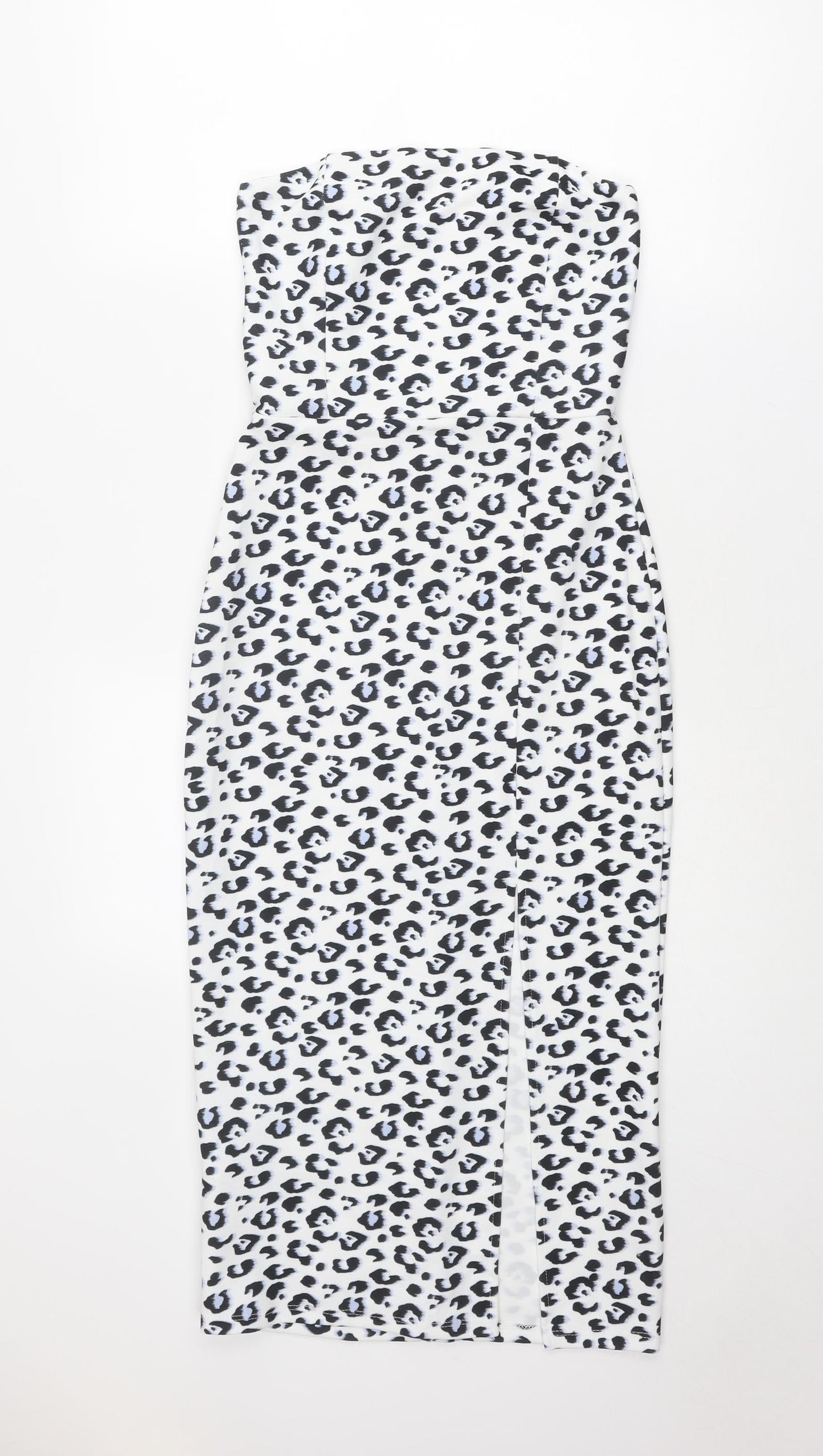 New Look Womens White Animal Print Polyester Shift Size 8 Off the Shoulder Pullover - Leopard Print