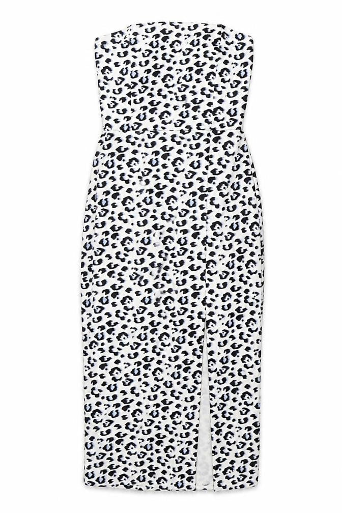 New Look Womens White Animal Print Polyester Shift Size 8 Off the Shoulder Pullover - Leopard Print