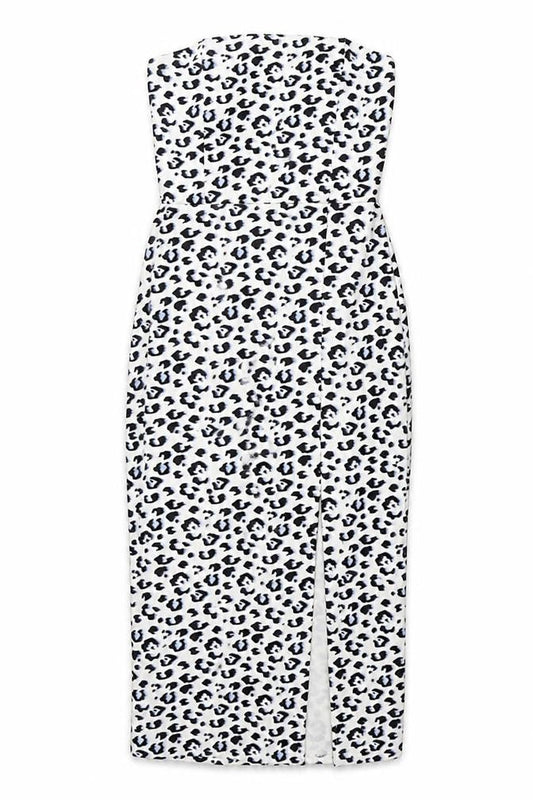 New Look Womens White Animal Print Polyester Shift Size 8 Off the Shoulder Pullover - Leopard Print