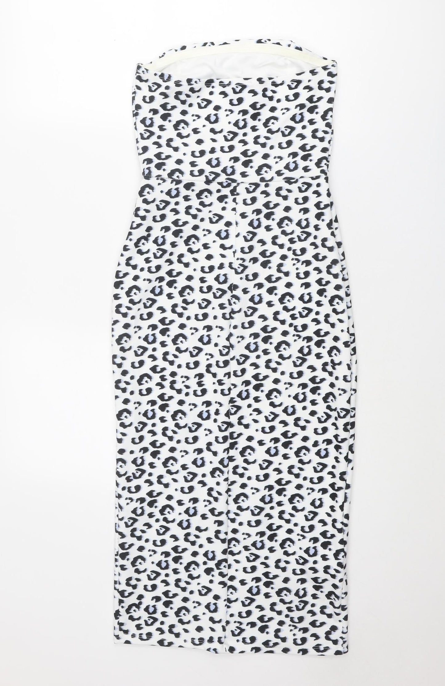 New Look Womens White Animal Print Polyester Shift Size 8 Off the Shoulder Pullover - Leopard Print