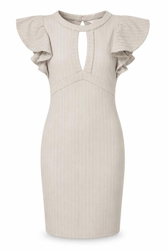 Miss Selfridge Womens Beige Polyester Bodycon Size 6 Boat Neck Zip