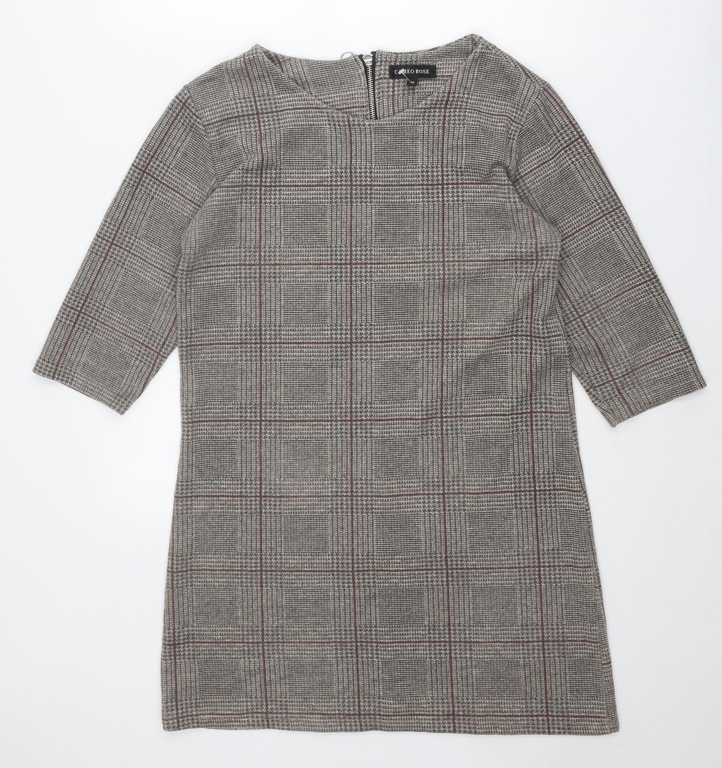 Cameo Rose Womens Beige Plaid Polyester Shift Size M Round Neck Zip