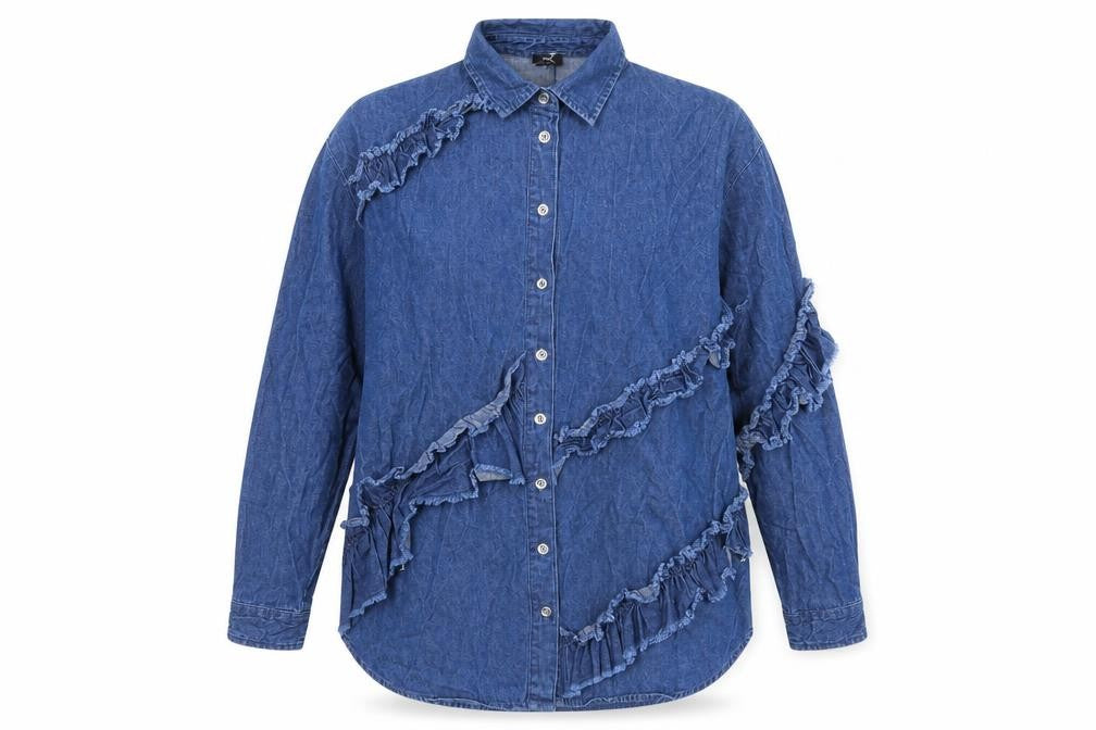 River Island Womens Blue Cotton Basic Button-Up Size 8 Collared