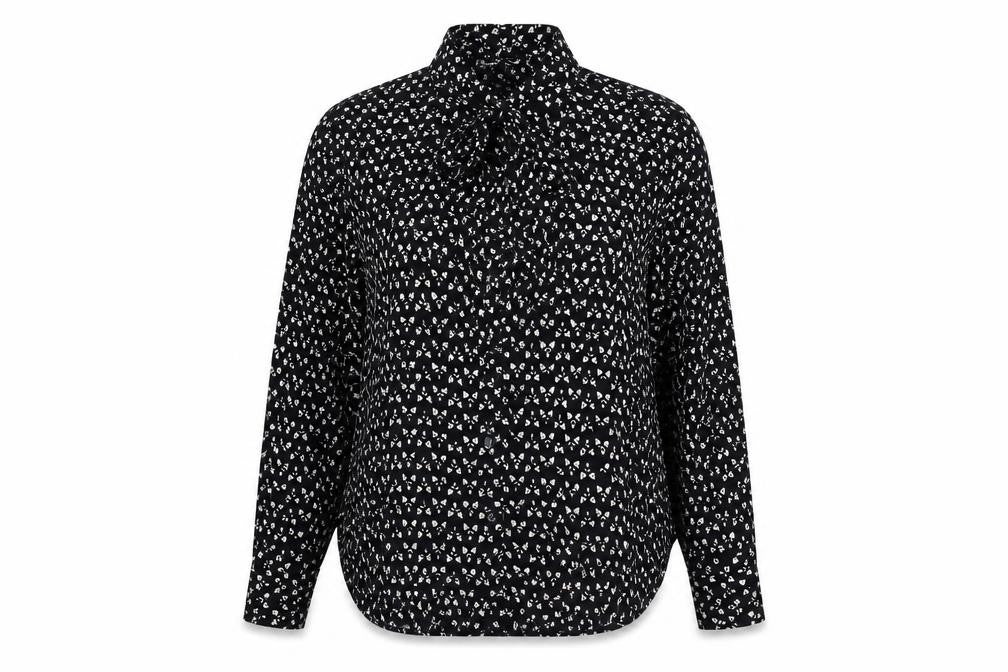 Zara Womens Black Geometric Viscose Basic Button-Up Size L Collared