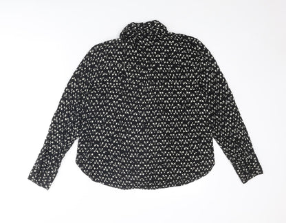 Zara Womens Black Geometric Viscose Basic Button-Up Size L Collared