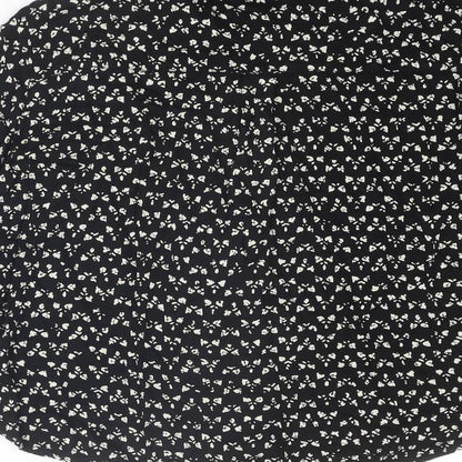 Zara Womens Black Geometric Viscose Basic Button-Up Size L Collared