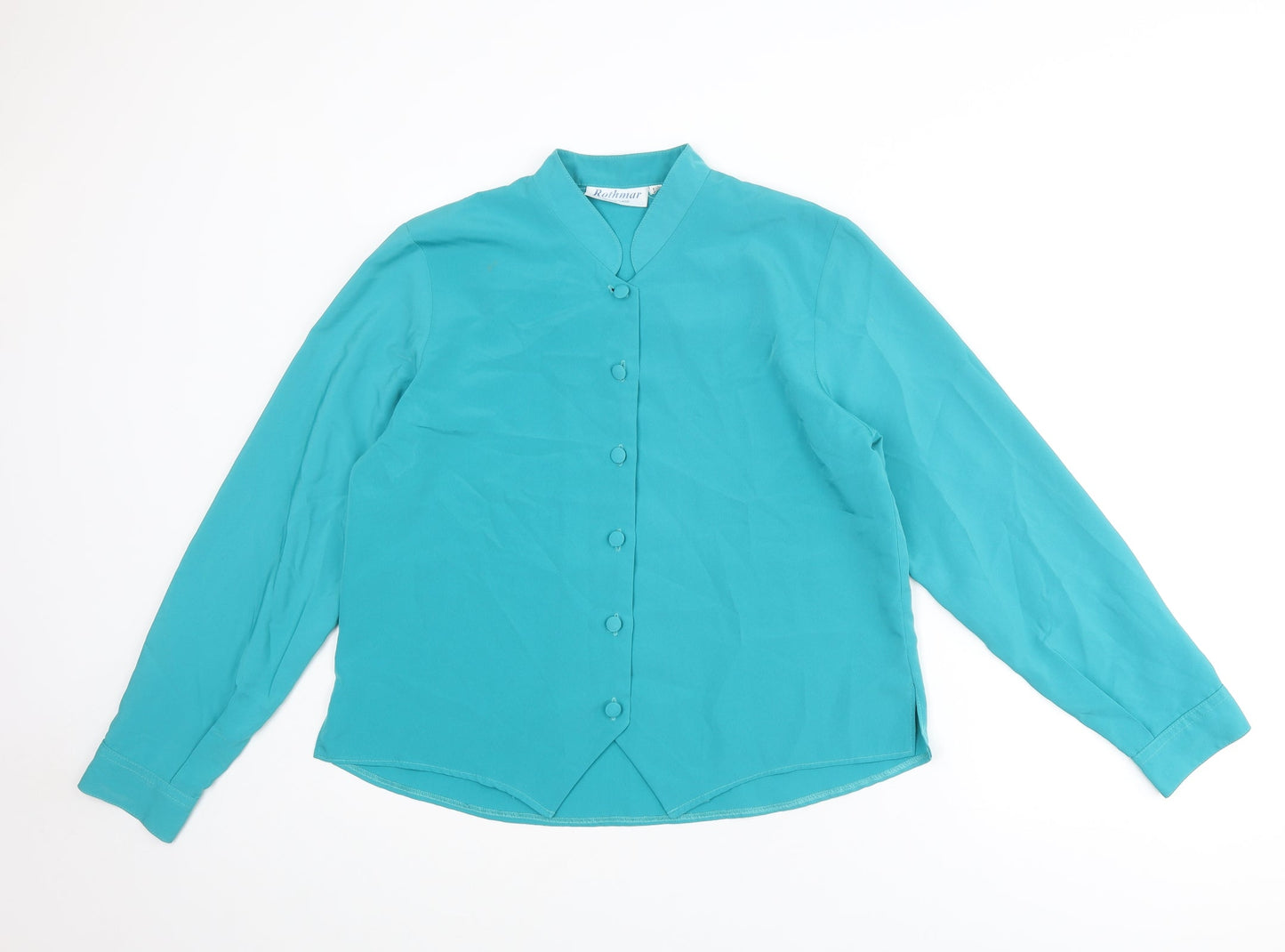 Rothmar of Scotland Womens Blue Polyester Basic Button-Up Size 16 Collared