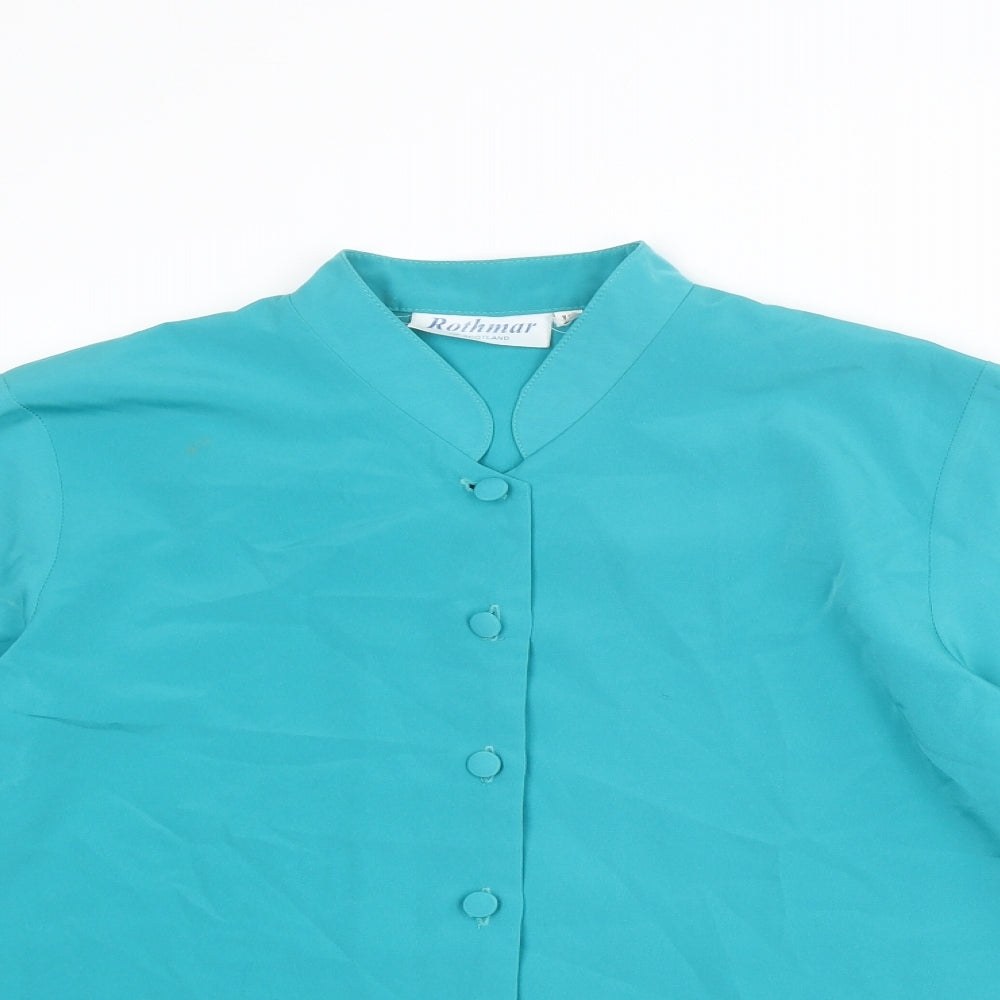 Rothmar of Scotland Womens Blue Polyester Basic Button-Up Size 16 Collared