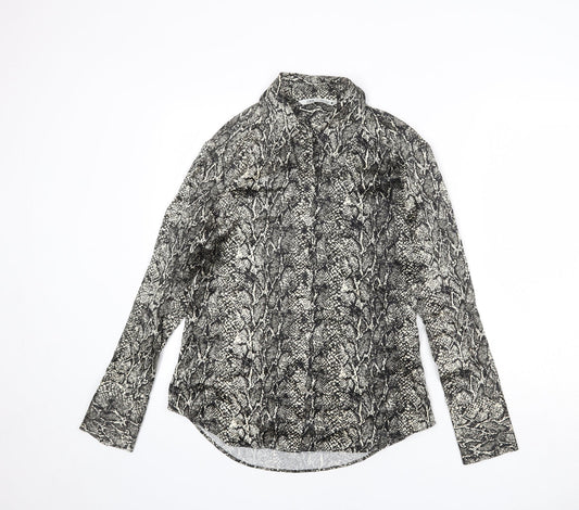 Zara Womens Multicoloured Animal Print Viscose Basic Button-Up Size S Collared - Snake Skin Print