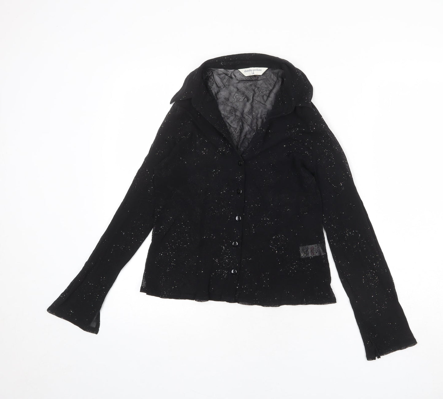 Dorothy Perkins Womens Black Nylon Basic Button-Up Size 14 Collared