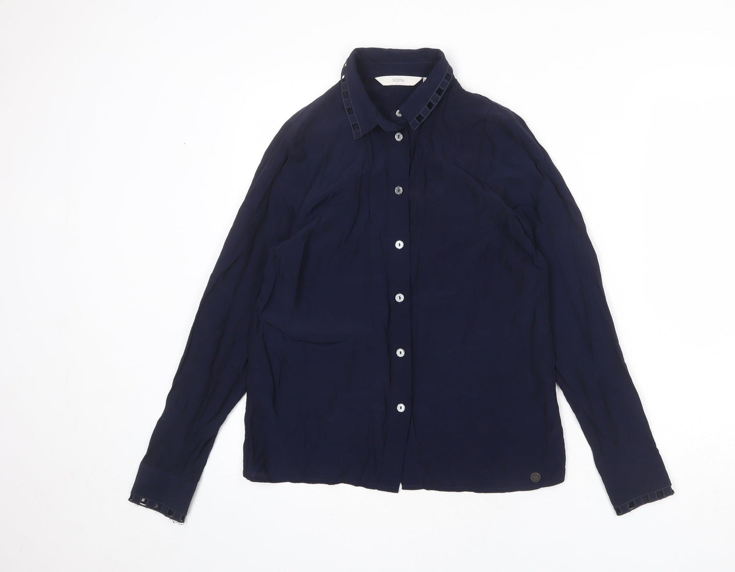 NÜMPH Womens Blue Viscose Basic Button-Up Size 6 Collared
