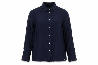 NÜMPH Womens Blue Viscose Basic Button-Up Size 6 Collared