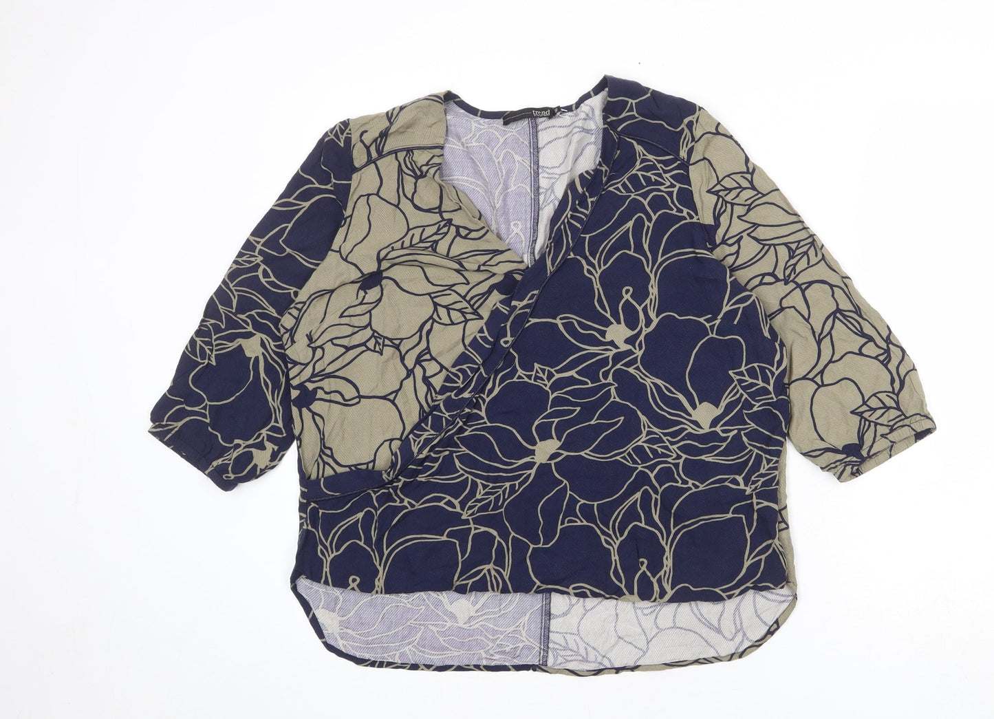 Trend Womens Blue Floral Viscose Basic Blouse Size 12 V-Neck