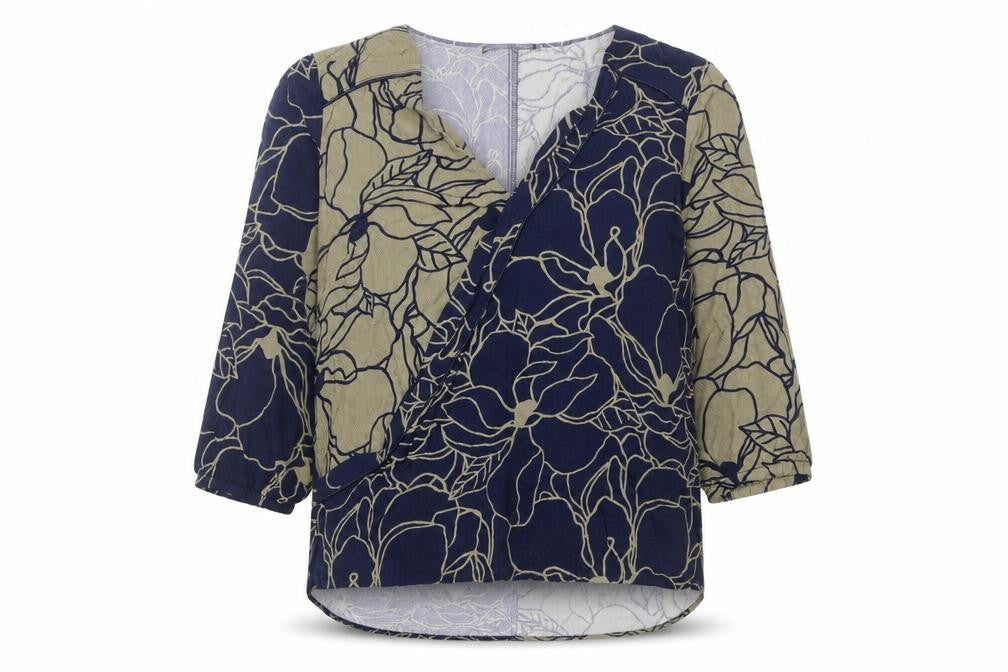 Trend Womens Blue Floral Viscose Basic Blouse Size 12 V-Neck