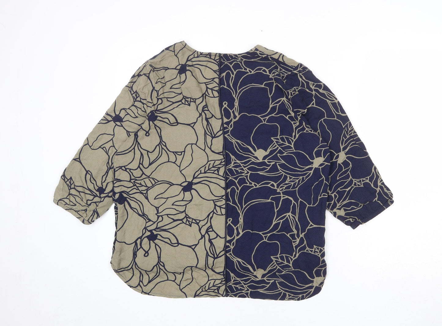 Trend Womens Blue Floral Viscose Basic Blouse Size 12 V-Neck