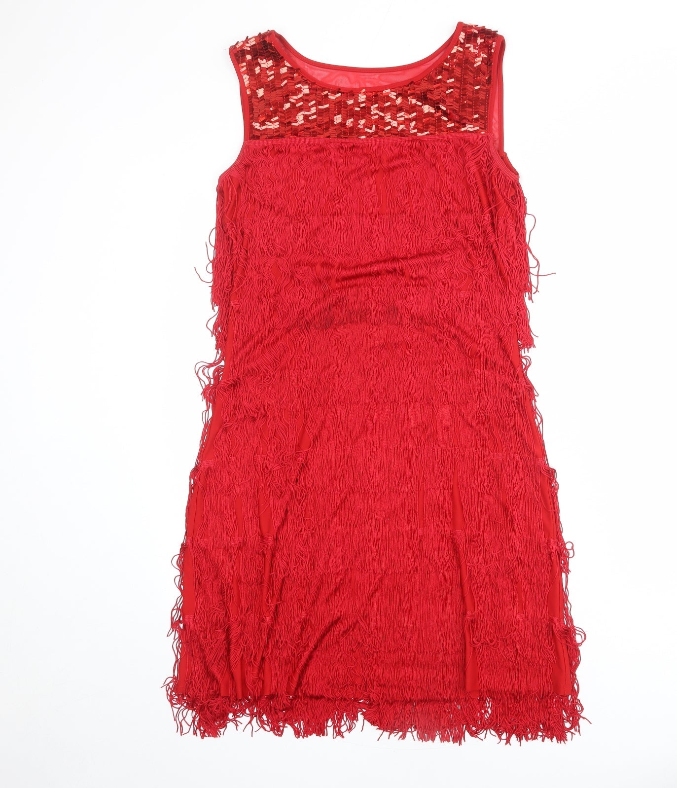 Roman Womens Red Polyester Tank Dress Size 10 Round Neck Pullover