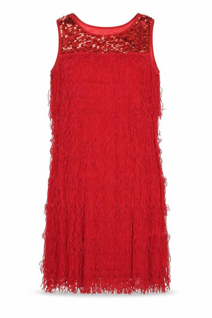 Front view of Roman women’s red polyester tank dress, size UK 10, round neck pullover