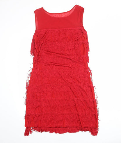 Back view of Roman women’s red polyester tank dress, size UK 10, round neck pullover