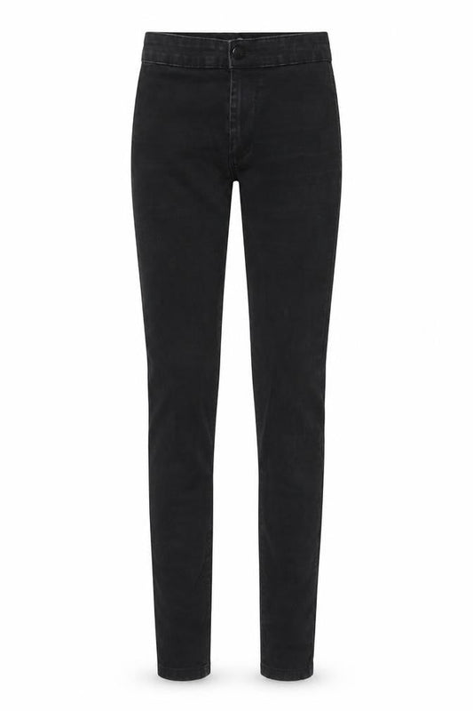 Front view of Denim & Co. women’s black cotton skinny jeans, size UK 4, 30-inch leg regular zip