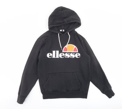 Additional front view of Ellesse women’s black cotton pullover hoodie, size S, pullover - ellesse logo drawstring pocket