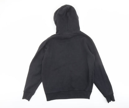 Back view of Ellesse women’s black cotton pullover hoodie, size S, pullover - ellesse logo drawstring pocket